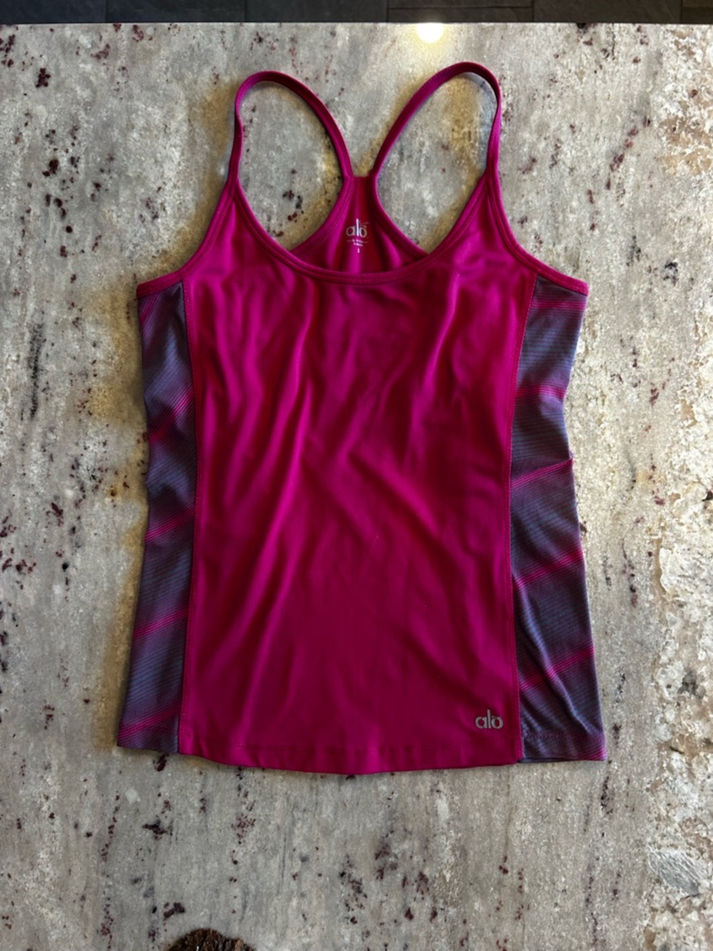 ALO Yoga Magenta Performance Racerback Tank with Patterned Side Panels